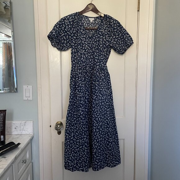 J Crew Lace Detail Midi Dress Size 2 Navy and White - Picture 2 of 7